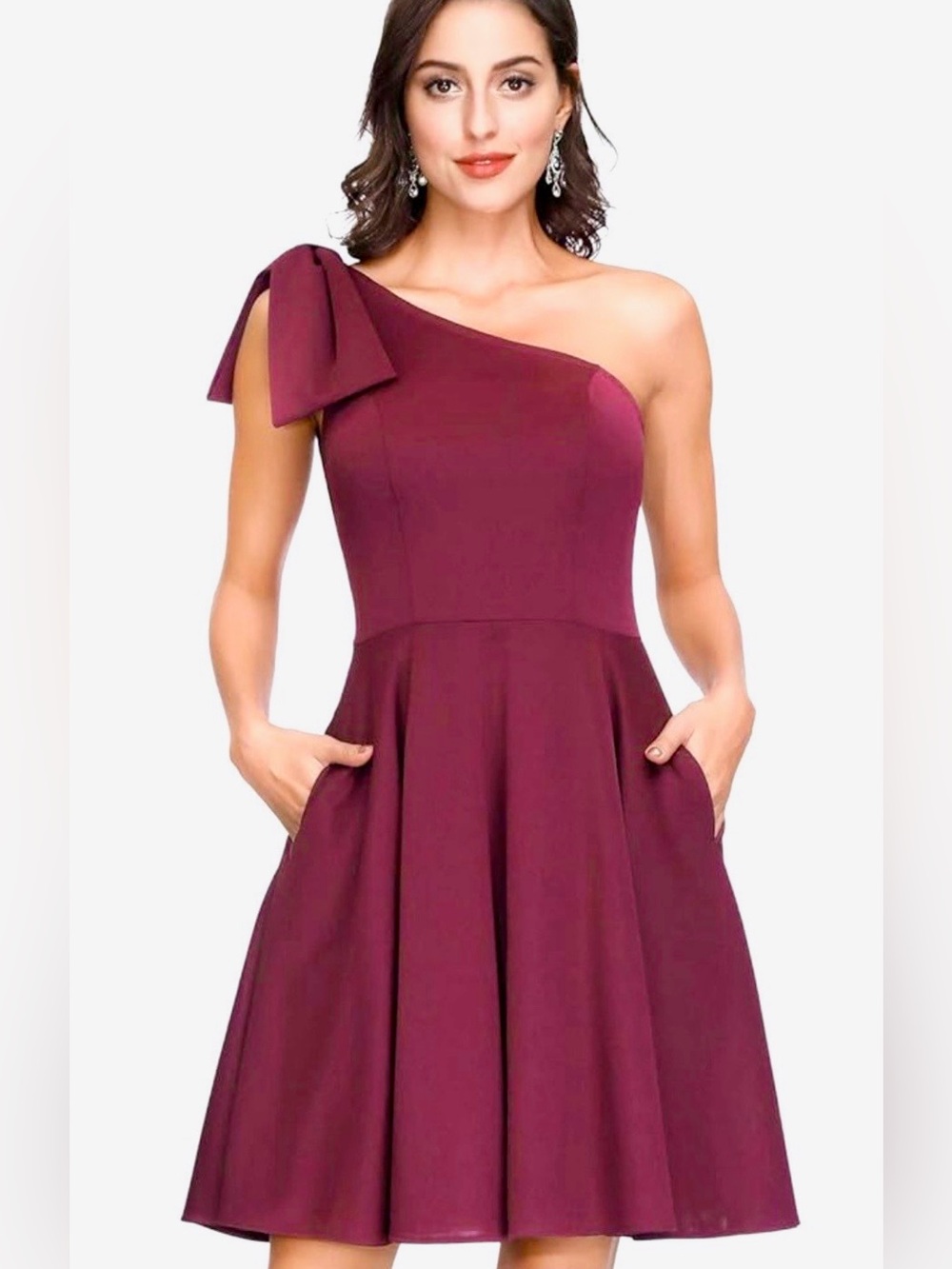 For sale NWT Women's Bow One Shoulder Dress with Pockets A-line Cocktail Party